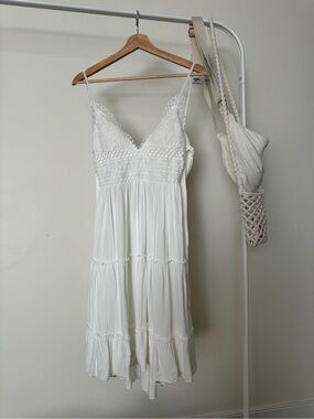 White Crochet Bodice Spaghetti Strap Dress